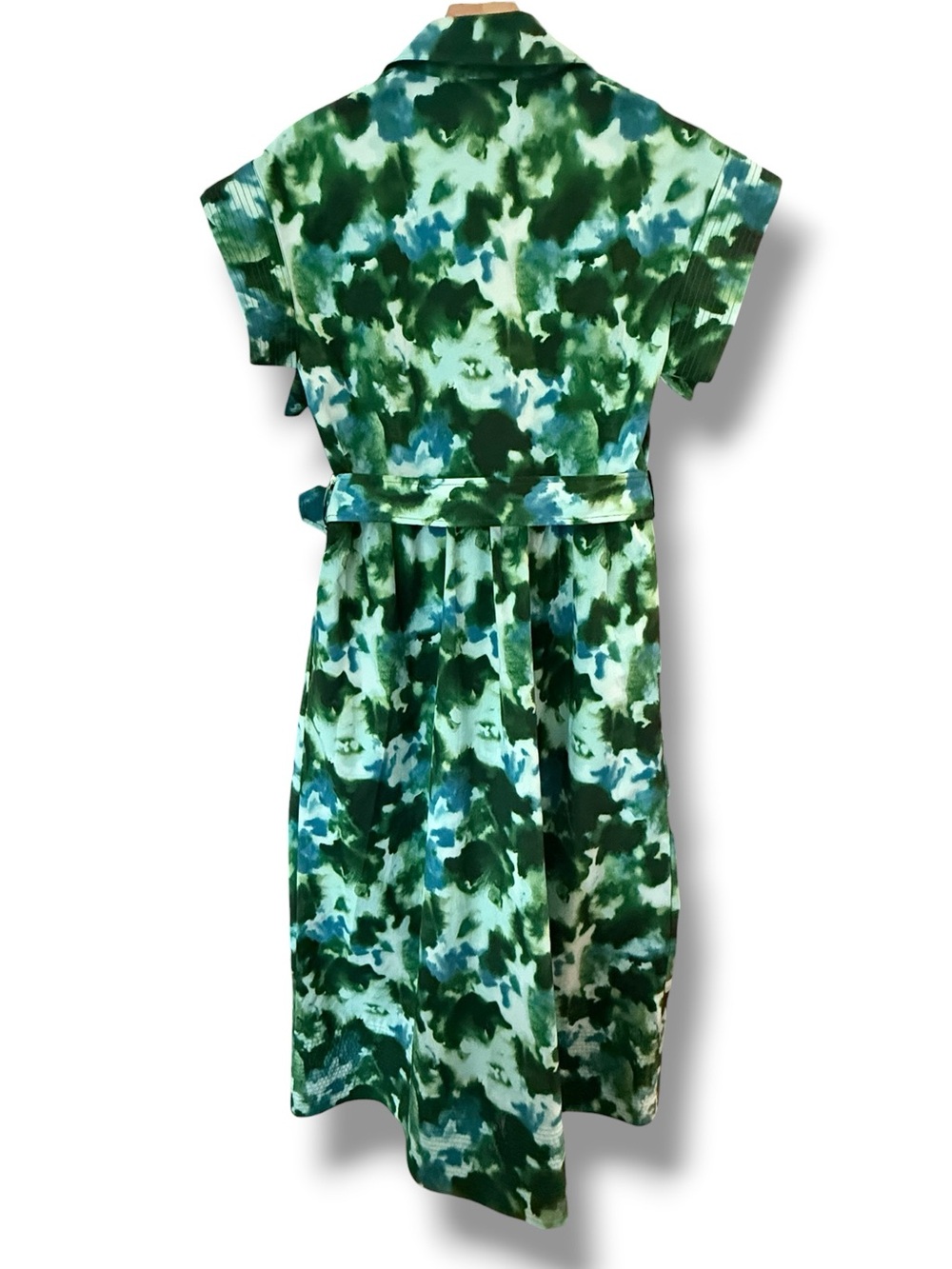 Tuckernuck Chloe Dress Deep Lagoon‎ Belted Midi Short Sleeve Blue Green Preppy L - Picture 9 of 13